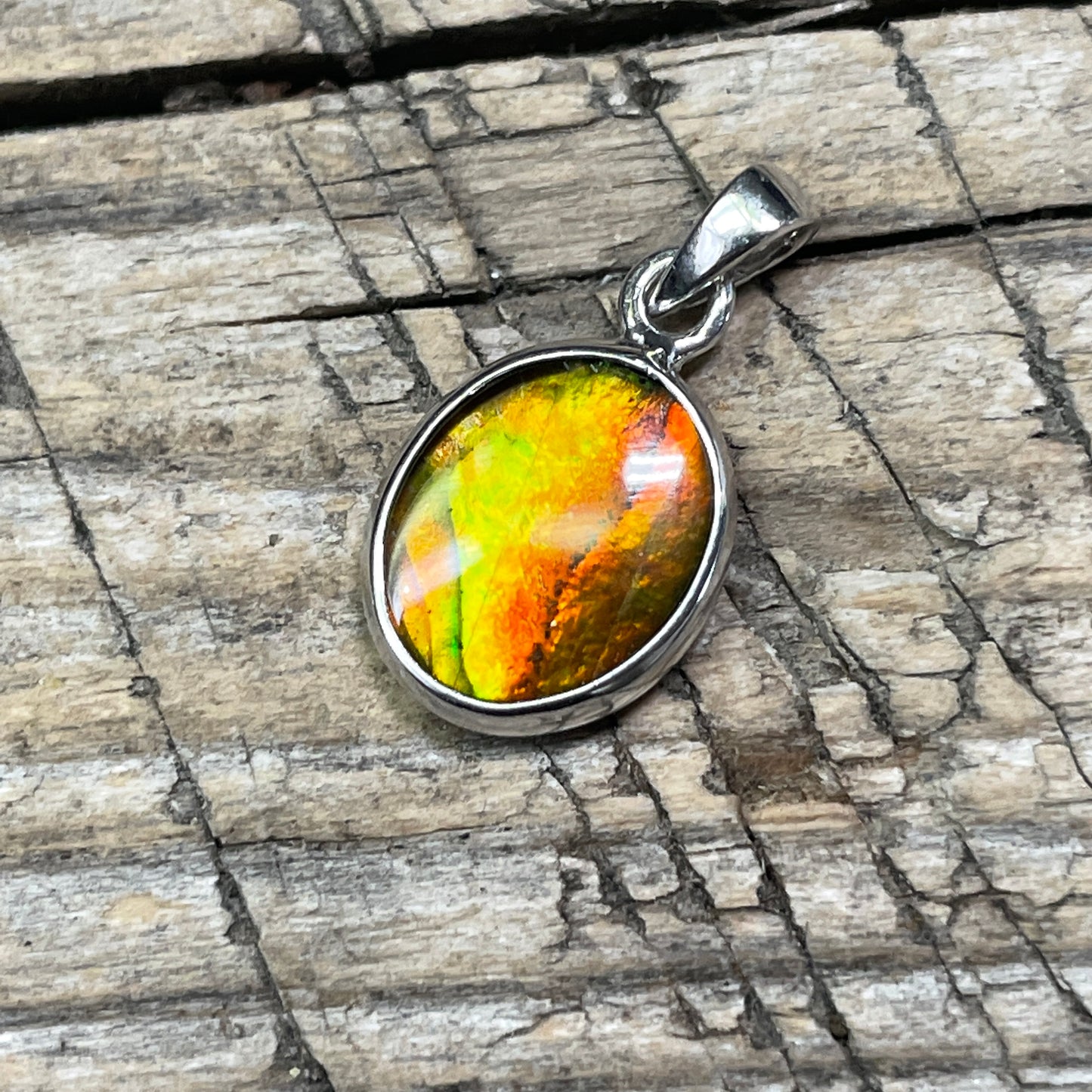 Ammolite Pendant Sterling 925 Silver Orange Gold TJ1111