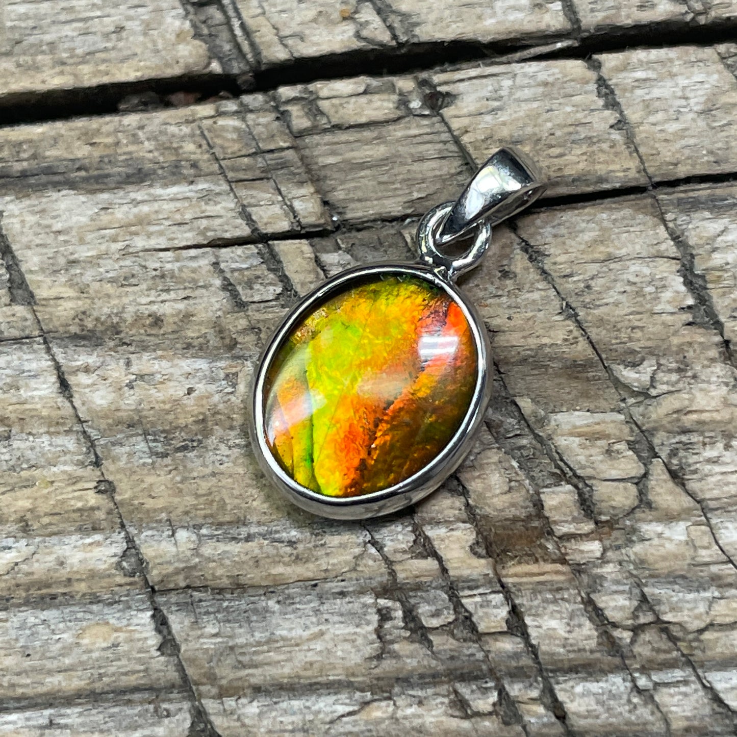 Ammolite Pendant Sterling 925 Silver Orange Gold TJ1111