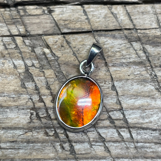 Ammolite Pendant Sterling 925 Silver Orange Gold TJ1111