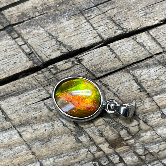 Ammolite Pendant Sterling 925 Silver Orange Gold TJ1111